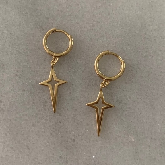 Modest Lu Jewelry - Gold Star Dangle Huggie Hoop Earrings Brand New